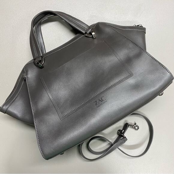 Zac Posen Eartha Purse Bag  Handbag Iconic Gray Pewter Hardware Navy Blue Inside - Picture 1 of 7